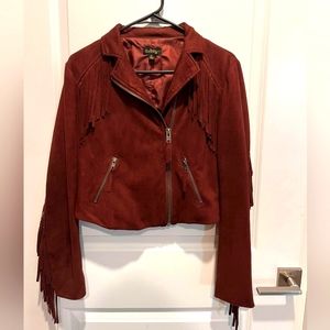 Audrey 3+1 Fringe Tassel Jacket-Women's S- Maroon Red